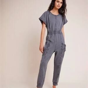 Saturday Sunday by Anthropologie Gray Jumpsuit XS Cinched Waist Utility Romper